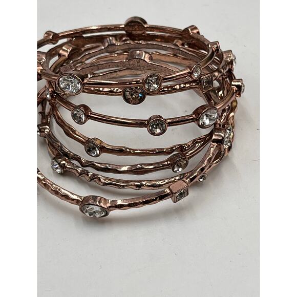 R. J. Graziano Vintage Rose Gold Tone Multi Shaped Rhinestone Set Seven Bangles - Picture 6 of 9